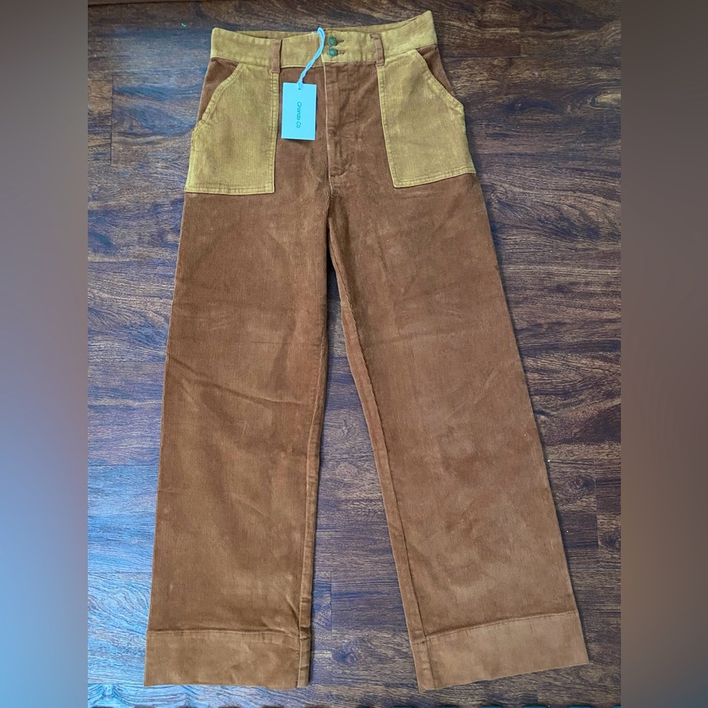 Corduroy High-Waist Patch Front Pants - Brown - Picture 5 of 13